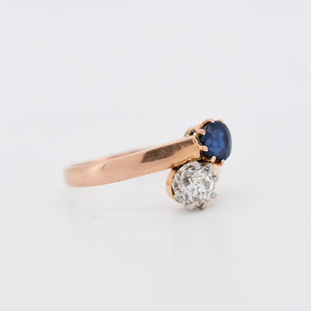 You and Me Diamond and Sapphire Ring, 1900, Size 5.5 For Sale - Image 4 of 5