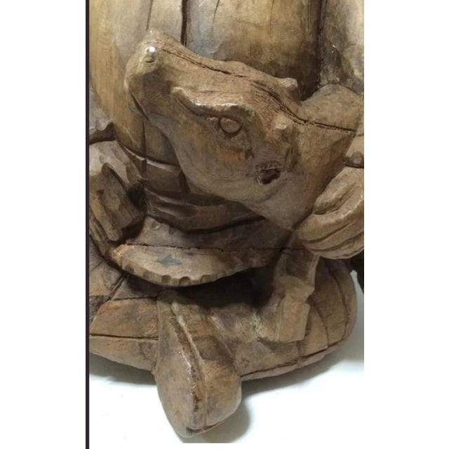 Late 20th Century Vintage Large Hand Carved Wooden Santa Claus Holding Deer Sculpture For Sale - Image 5 of 5