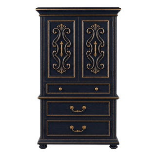 Mid 20th Century Midnight Blue Gilded Reserve Gentleman’s Dry Bar Cabinet For Sale