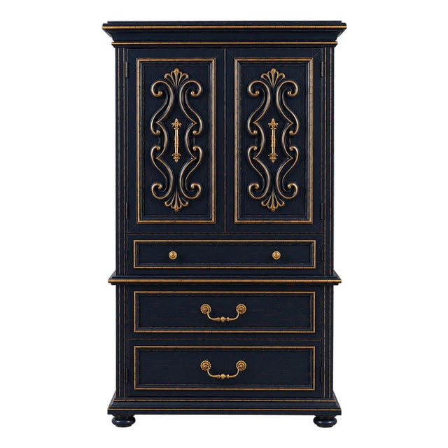 Mid 20th Century Midnight Blue Gilded Reserve Gentleman’s Dry Bar Cabinet For Sale