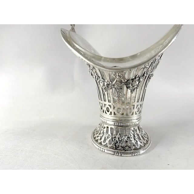 Art Nouveau Late 19thC German Sterling Silver Pierced Basket W/Glass For Sale - Image 3 of 13