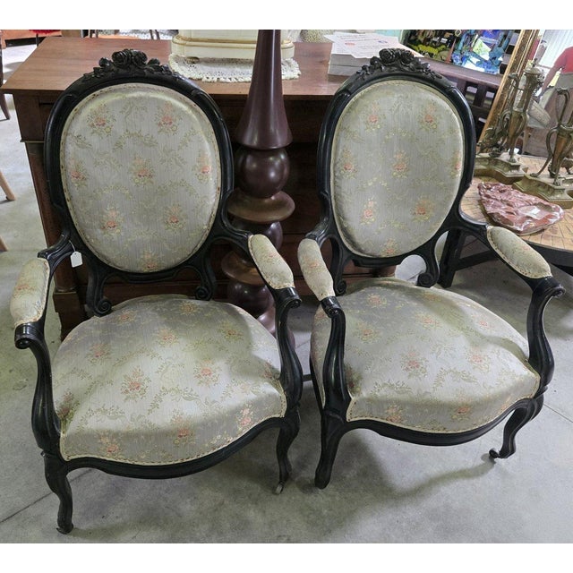 Black Napoleon III Armchairs in Blackened Wood, 1850, Set of 2 For Sale - Image 8 of 9
