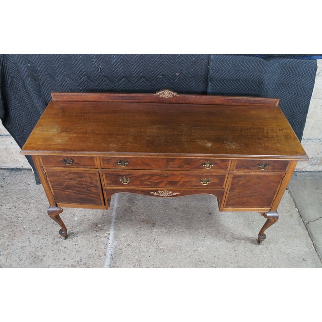 Antique French Country Queen Anne Style Mahogany Burl Buffet Sideboard Server For Sale - Image 6 of 18