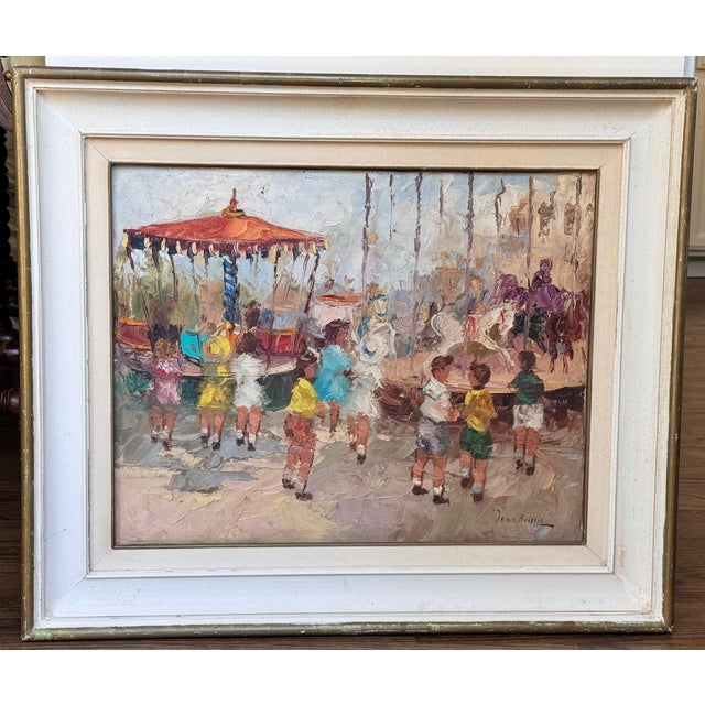 Jean Boissin Mid-Century Impressionist Style Oil Painting Carnival Scene in France For Sale - Image 9 of 15