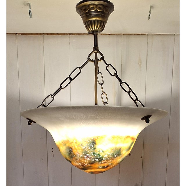 Metal Vintage French Ceiling Lamp with Colored Crystal Glass Bowl on a Brass Mount, 1950s For Sale - Image 7 of 7