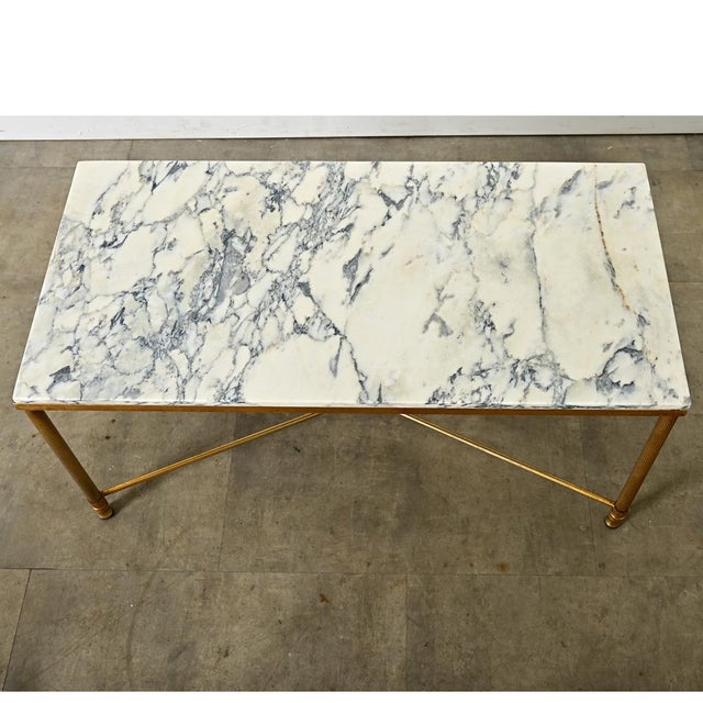 French Mid 20th Century Marble and Brass Coffee Table For Sale - Image 9 of 9