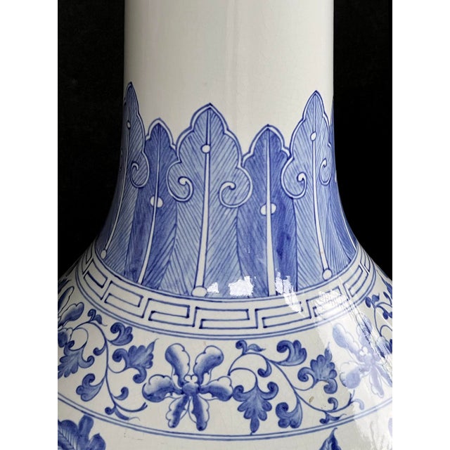 1950s Large Pair Chinese Blue & White Bottle-Form Lamps For Sale - Image 5 of 8