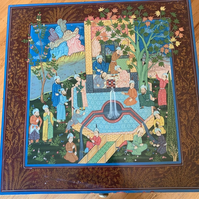 Accent table. Beautifully hand painted depicting mogul era.