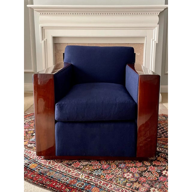 This handsome Art Deco style ‘Modern Metropolis Club Chair’ by Ralph Lauren features stunning lacquered mahogany detail...