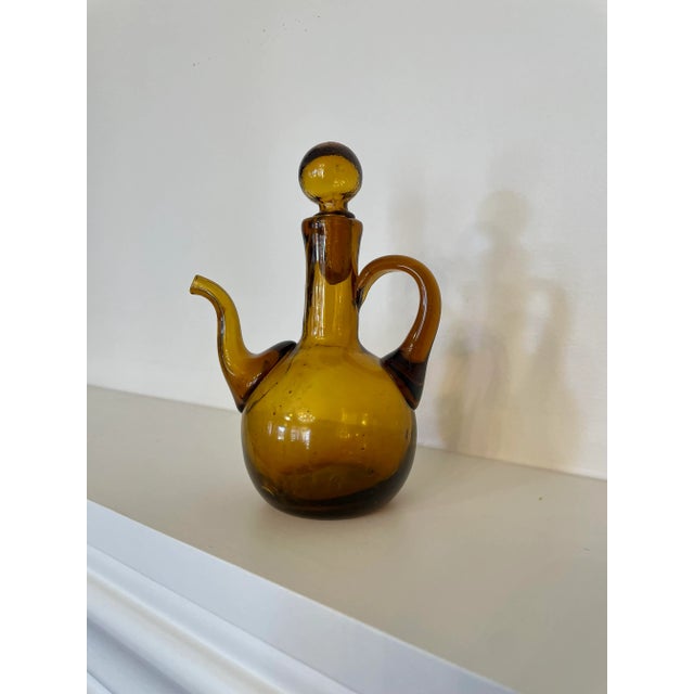 Rustic European Rustic European Amber Glass Blown Cruet, Small For Sale - Image 3 of 5