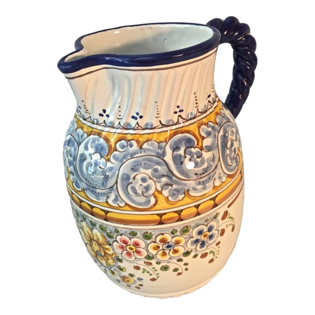 Vintage Blue and Yellow Painted Pottery Talavera Pitcher Chairish