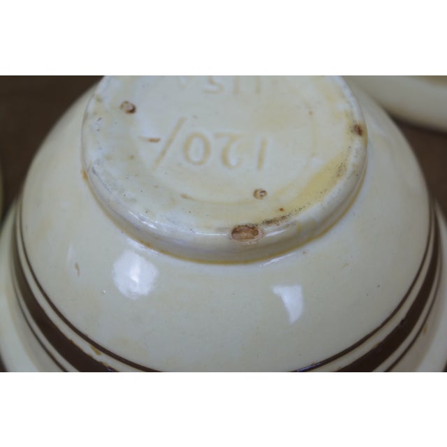Antique Yellow Stoneware Nesting Mixing Bowls Brown Stripe Usa- Set of 5 For Sale - Image 9 of 12