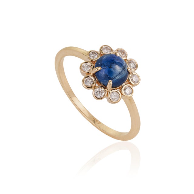 VR Jewels Victorian-Inspired 1.22Ct Blue Sapphire & Diamond Floral Ring in 14k Gold Size 9 For Sale - Image 4 of 17