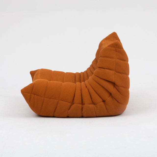 Ligne Roset Ligne Roset Togo Fireside Chair and Ottoman in Electric Orange Waffle Fabric For Sale - Image 4 of 16