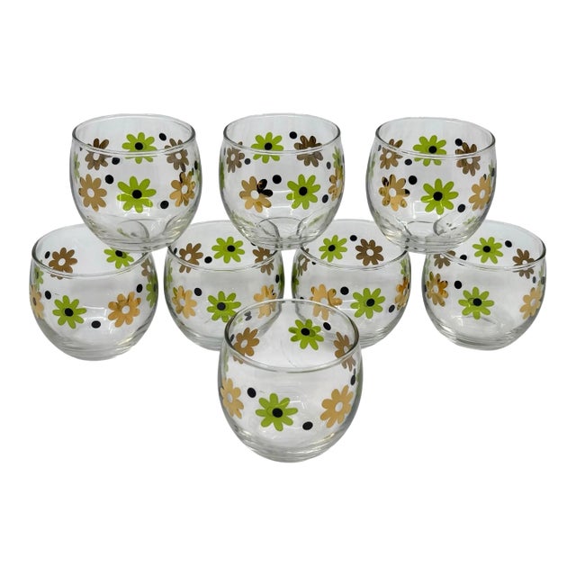 Anchor Hocking Elegance Retro Daisy Tumblers- A Set of 8 With Original Box For Sale