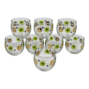 Anchor Hocking Elegance Retro Daisy Tumblers- A Set of 8 With Original Box