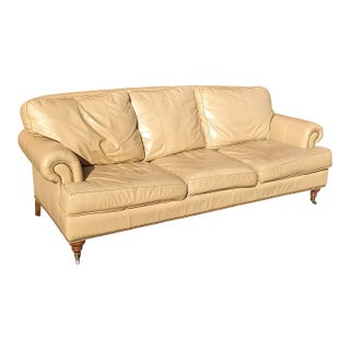 Sink Into the Supple, Cream-Colored Leather of the Liz Claiborne Sofa For Sale