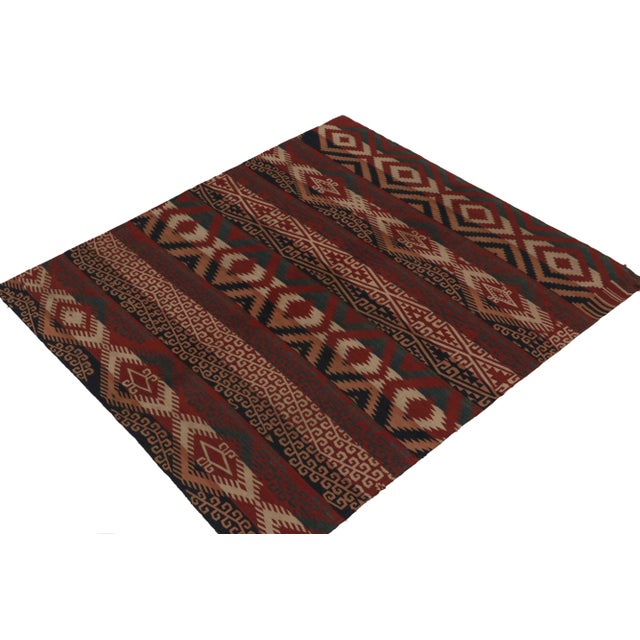 Tribal Antique Jajim Kilim in Scarlet Red, Aegean Blue & Beige Tribal Patterns For Sale - Image 3 of 7