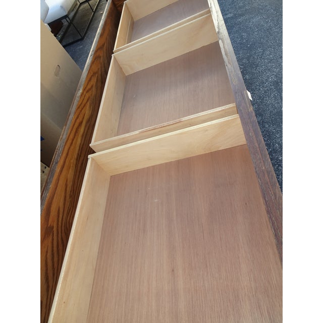 Wood Large Vintage French Country Mercantile Store Display Case Floor Cabinet W Mirror Doors For Sale - Image 7 of 16