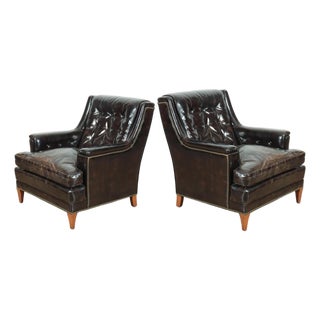 A Pair of Very Rare Vintage Henredon Leather Club Chairs (Circa 1960) For Sale