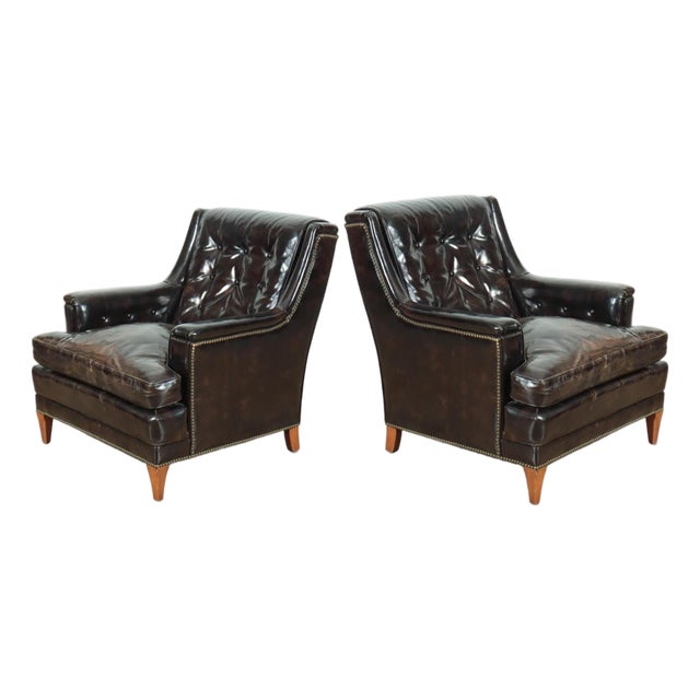 A Pair of Very Rare Vintage Henredon Leather Club Chairs (Circa 1960) For Sale