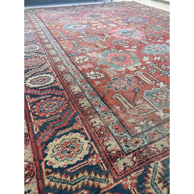 Unusual "Harshang" Antique Heriz Rug / Carpet - 10.3 X 12.9 For Sale - Image 10 of 12