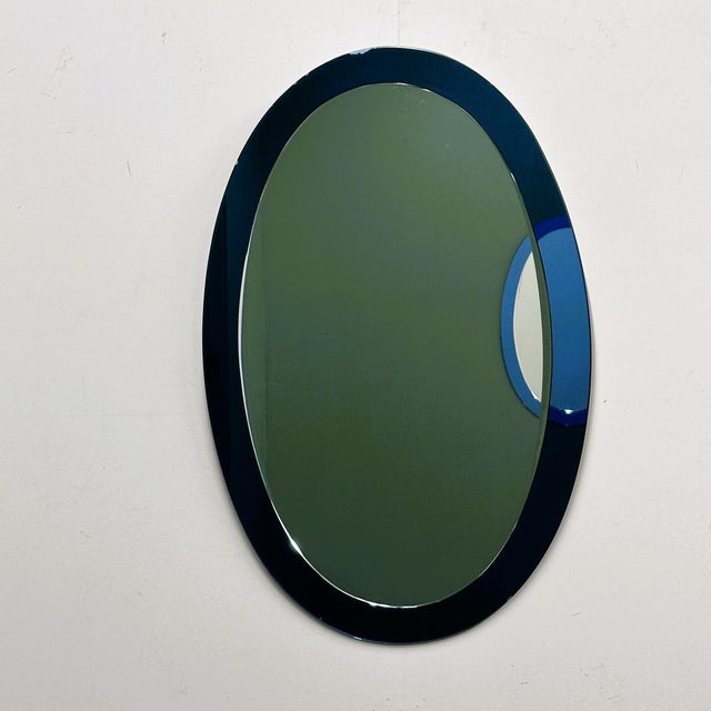 Gio Ponti Italian Blue Oval Mirrors attributed to Cristal Arte by Gio Ponti, 1970s, Set of 2 For Sale - Image 4 of 14