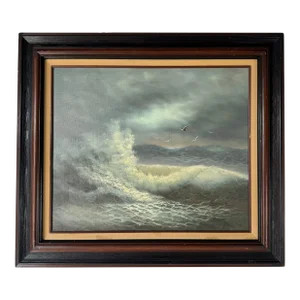 70's Vintage Brawer Ocean Seascape Oil Painting, Framed