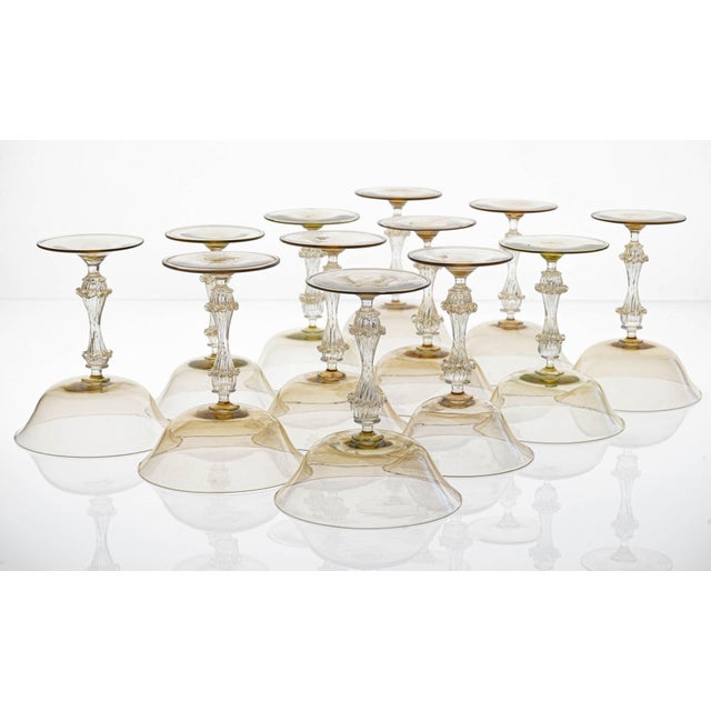 Champagne Glasses in Gold and Smoke from Cenedese, 1950s, Set of 12 For Sale - Image 15 of 18