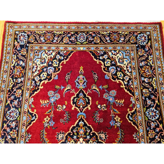 Vintage Persian Kashan Rug, Hand-Knotted Wool, Floral Pattern, Red & Navy, 4x6 For Sale - Image 17 of 17