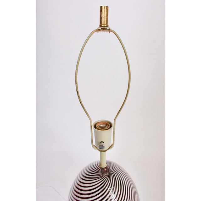 Dino Martens for Aureliano Toso Cranberry Swirl "Egg" Table Lamp on Tripod Base For Sale - Image 9 of 11