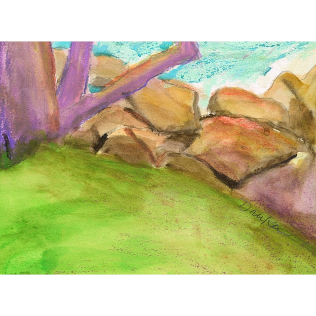 Modern Karen Druker "Purple Cypress" Modern Pastel Vertical Landscape Circa 2010 For Sale - Image 3 of 7