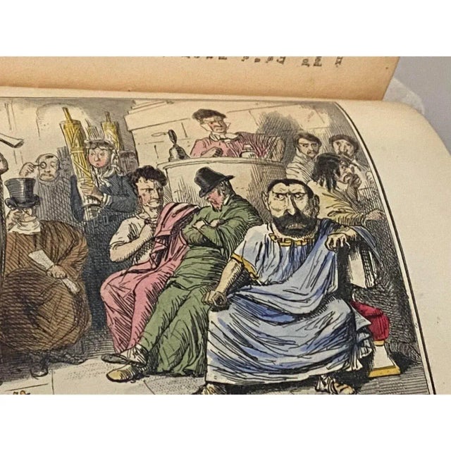 English 19th Century Comic History of Rome Leather-Bound With Color Etchings C.1850s For Sale - Image 3 of 12