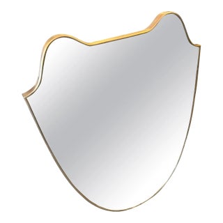 1950s Gio Ponti Style Mid-Century Modern Brass Shield Shaped Italian Wall Mirror For Sale