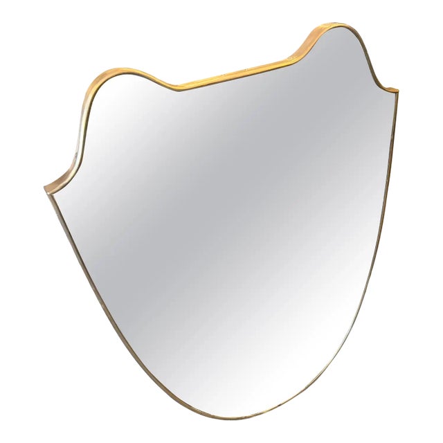 1950s Gio Ponti Style Mid-Century Modern Brass Shield Shaped Italian Wall Mirror For Sale