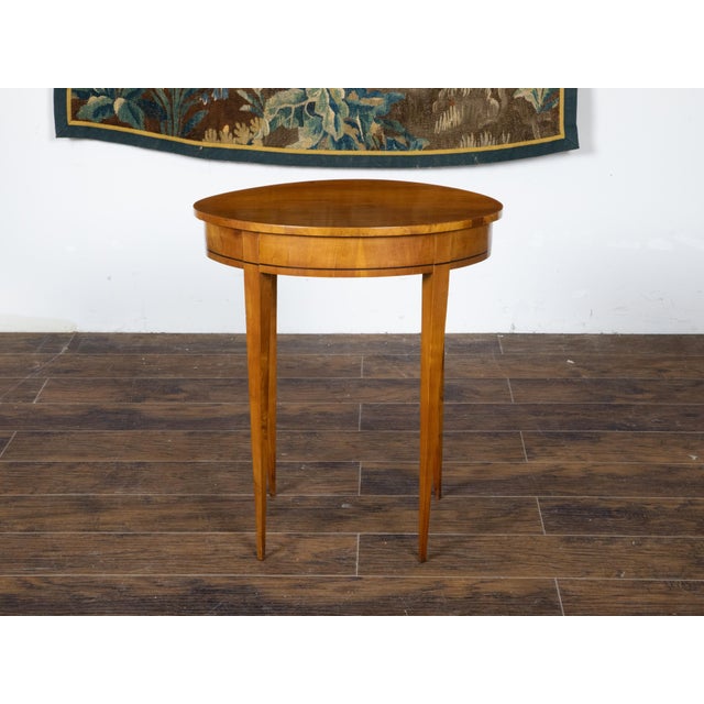 Wood French Neoclassical Style 19th Century Walnut Table with Oval Top, Tapered Legs For Sale - Image 7 of 12