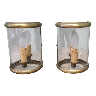 Small French Brass Convex Wall Lanterns, 1980, Set of 2 For Sale