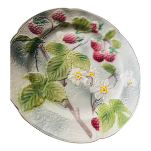 Vintage St Clément French Majolica Ceramic Raspberries Plates- A Pair.