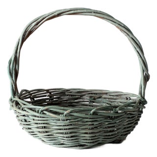 Vintage Green Painted Gathering Basket For Sale