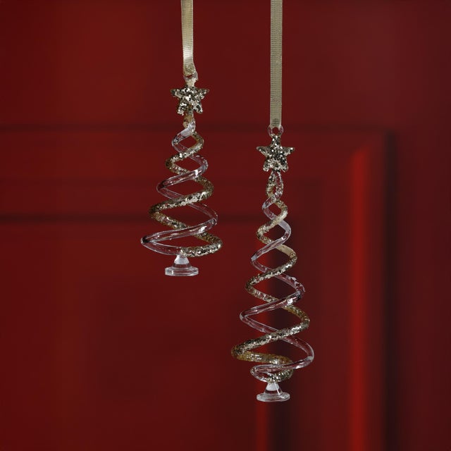 Clear Twisted Glass Tree Ornaments with Gold Glitter, Assorted Set of 12 Pieces For Sale - Image 4 of 4