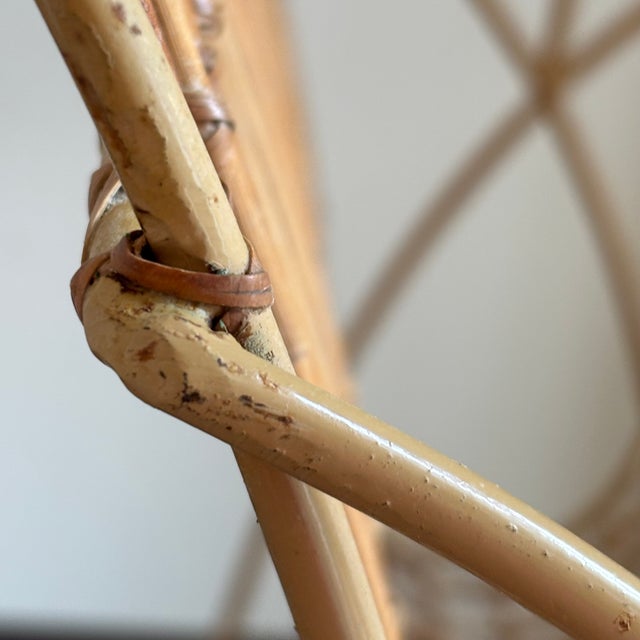 1950s Bamboo & Rattan Openweave Magazine Rack W/ Iron Base For Sale - Image 15 of 18