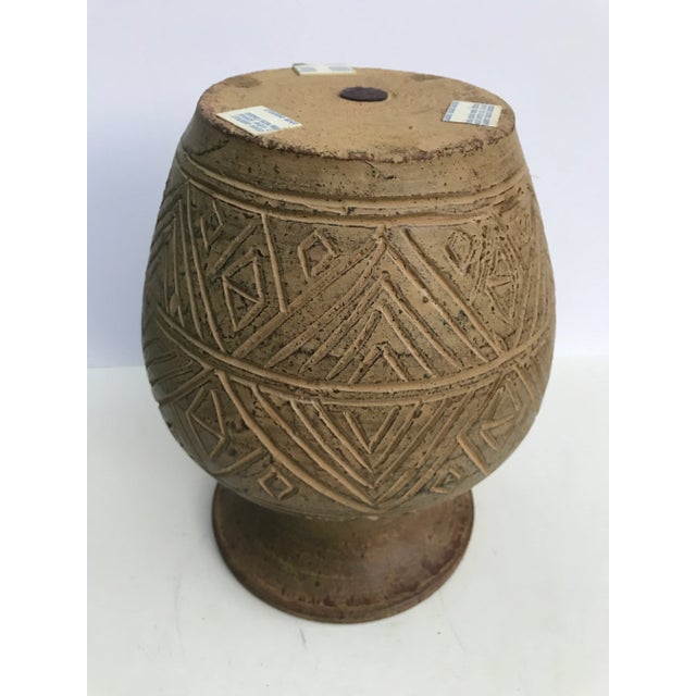 Brown Southwest-Style Intricately Carved Stoneware Vase For Sale - Image 8 of 13