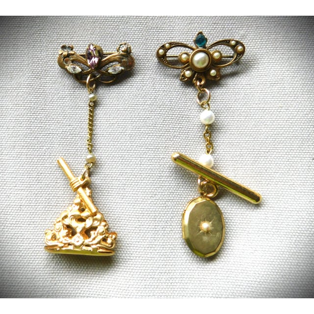 Vintage Art Nouveau Sapphire and Pearl Brooch Pin With Hanging Locket For Sale - Image 13 of 13
