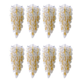 Mid-Century Modern Italian Murano Leaf Glass Wall Sconces from Mazzega, 1970s, Set of 8 For Sale