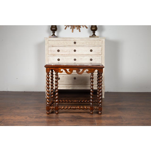 English 1850s Barley Twist Mahogany Console Table with Red Marble Top For Sale - Image 9 of 12
