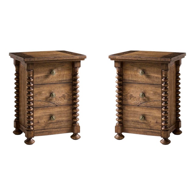 Pair Bobbin-Turned 3-Drawer Nightstand For Sale
