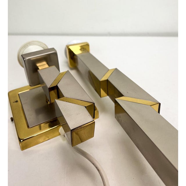 Gold Skyscraper Brass and Chrome Table Lamp & Wall Lamp, 1970s, Set of 2 For Sale - Image 8 of 16