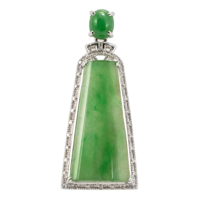 18k White Gold 5.00ct Green Jadeite Jade Diamond Charm Pendant For Sale