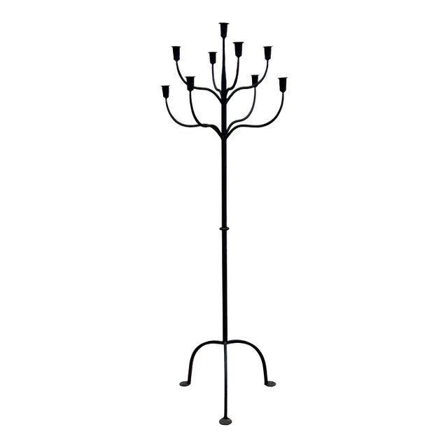 Tall Vintage Wrought Iron Floor Candelabra Candle Stand For Sale