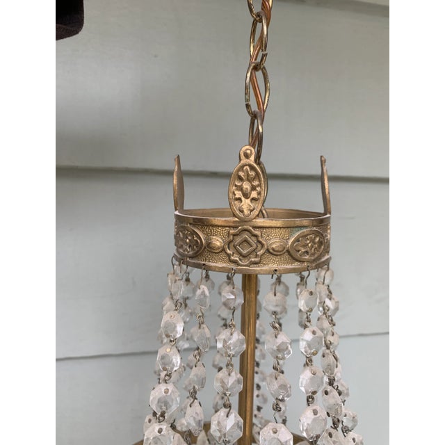 Vintage Late 20th Century Single Socket Brass Chandelier With Crystal Drops For Sale - Image 11 of 13